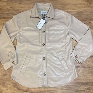 NWT Stoosh Faux Leather Jacket Coat Color: Light Sand Tan Beige Women's L Shirt